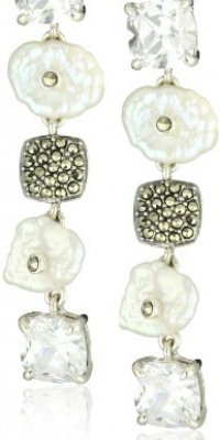 Judith Jack Sterling Silver, Marcasite and Keshi Pearl Drop Earrings