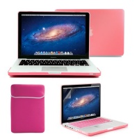 GMYLE(R) 4 in 1 Pink Rubberized (Rubber Coated) Hard Case Cover for 13.3 inches Macbook Pro - with Pink Soft Sleeve Bag and Silicon Keyboard Protector - 13 inches Clear LCD Screen Protector -