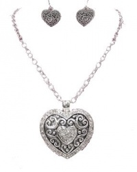 Designer Pave Crystal Heart Necklace & Earring Set by Jersey Bling