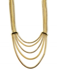 Layers of endless elegance. Anne Klein's frontal necklace adds golden shine with a five-row silhouette. Crafted in gold tone mixed metal. Approximate length: 16 inches. Approximate drop: 1-1/4 inches.