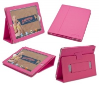 Devicewear Peak iPad 2/3/4 Case: Pink Vegan Leather Cover and Flip Stand with Elastic Hand Strap and Magnetic Closure