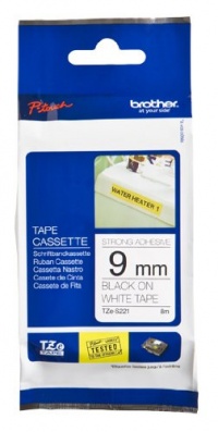 Brother Tape, Black on White extra strength, 9mm (TZeS221) - Retail Packaging