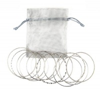 Bracelets - 12 Pc Asst. Bangle Set ~ Plain, Etched and Twisted in Silver Tone - 70mm + Silver Organza Gift Bag (FB86)