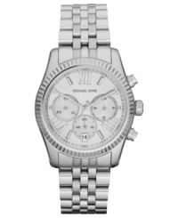 Polished stainless steel adds a classic touch to this Lexington watch from Michael Kors.