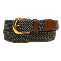 Navy & Beige Braided Elastic Stretch Leather Tipped Belt