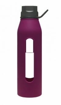 Takeya Classic Glass Water Bottle with Silicone Sleeve, Purple, 22-Ounce