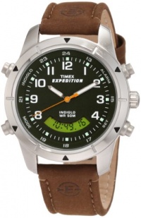 Timex Men's T49829 Expedition Rugged Chronograph Analog-Digital Brown Leather Strap Watch