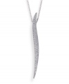 Modern minimalism. Swarovski's lean, linear pendant necklace conveys understated elegance. Adorned with clear pavé crystals, it sparkles in a subtle way. Set in silver tone mixed metal. Approximate length: 15-1/2 inches. Approximate drop: 2 inches.