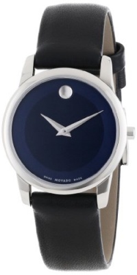 Movado Women's 0606611 Museum Classic Stainless Steel Case Black Calfskin Leather Strap Blue Dial Watch