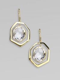 From the Modern Rock Candy® Collection. A beautiful piece that truly sparkles, a single clear quartz dangles amidst a lustrous 18k gold frame. Clear quartz18k goldDrop, about 1½Hook backImported 