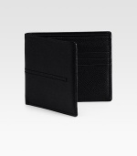 A timeless classic, handsomely designed in lightly textured leather and center stitch detail.One bill compartmentEight card slotsLeatherAbout 4W X 3½H Made in Italy