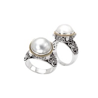 925 Silver & Mabe Pearl Ring with 18k Gold Accents- Sizes 6-8