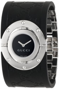 Gucci Women's YA112420 Twirl Medium Steel and Black Rubber Bangle Watch