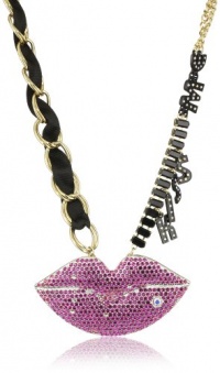 Betsey Johnson Film Noir Crystal Lips Pendant Necklace 'Kiss Me' Necklace