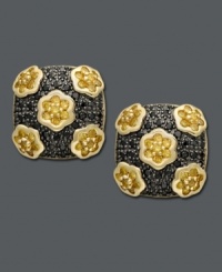 1950s style combines with rich sparkle. These vintage-inspired stud earrings feature round-cut yellow diamond (1 ct. t.w.) flowers dusted with black diamond accents. Earrings crafted in 14k gold. Approximate diameter: 1/2 inch.