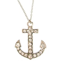 Nickel Free Anchor Necklace with Swarovski Stones In Silver Tone