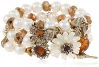 Betsey Johnson Iconic Summer Metallics Pearl Flower Stretch Bracelet, 8