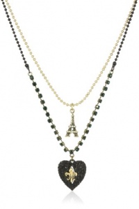 Betsey Johnson Betsey Goes to Paris Glitter Heart and Eiffel Tower 2 Row Necklace