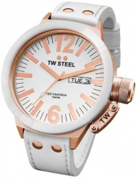 TW Steel CEO Canteen 50 MM White Dial White Leather Strap Mens Watch CE1036