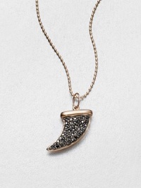 A horn-shaped pendant with rich black diamonds set in black rhodium and 14k rose gold on a ball chain. Black diamonds, .22 tcw14k rose goldBlack rhodiumLength, about 16Pendant size, about .5Lobster clasp closureImported 