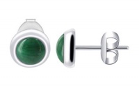 Sterling Silver 5mm Round Malachite Stud Earrings