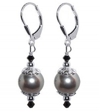 SCER034 Sterling Silver Radiant Imitation Pearl and Crystal Earrings Made with Swarovski Elements