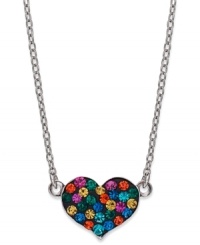 A loving glance. Unwritten's sterling silver necklace features a heart-shaped pendant adorned with multicolored crystals for a stylish touch. Approximate length: 18 inches. Approximate drop: 1/3 inch.