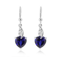 6.00 Carat Blue & White Sapphire Heart Drop Earrings