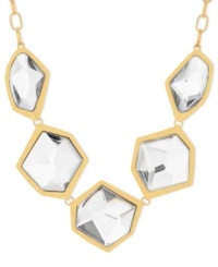 Look reflective and resplendent with this frontal necklace from Robert Lee Morris. Crafted from gold-tone mixed metal, it features geometric discs with glass stones for a glistening touch. Approximate length: 17 inches + 3-inch extender. Approximate drop: 1-3/4 inches.