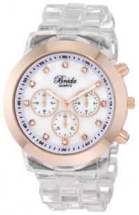 Breda Women's 2307-Clear/RG Brooke Oversized Bezel Mother-Of-Pearl Dial Rhinestone Hour Markers Plastic Band Watch