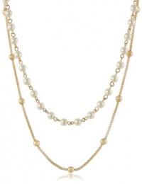 Anne Klein Gold-Tone Mesh and Pearl Double Strand Necklace, 42