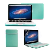 GMYLE(R) 4 in 1 Robin Egg Blue Turquoise Rubberized (Rubber Coated) Hard Case Cover for 13.3 inches Macbook Pro - with Robin Egg Blue Turquoise Soft Sleeve Bag and Silicon Keyboard Protector - 13 inches Clear LCD Screen Protector -