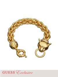 GUESS Women's Gold-Tone Cougar-Closure Link Bracelet, GOLD