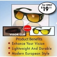 HD Vision Wraparounds Sunglasses/Night Vision Glasses Combo Pack