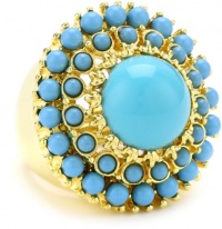 Kenneth Jay Lane Gold, Cabochons and Turquoise Center Round Adjustable Ring