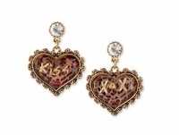 Betsey Johnson Earrings, Gold-Tone Pink Leopard Heart Drop Earrings