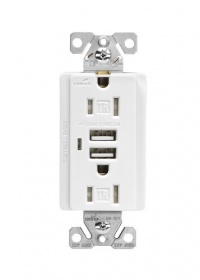 Cooper Wiring Devices TR7745W-BOX  Combination USB Charger with Tamper Resistant Receptacle and Box, 15-Amp, White Finish