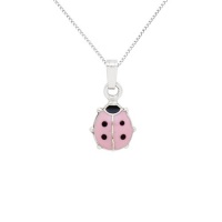 Sterling Silver Children's Pink and Black Ladybug Pendant Necklace , 15