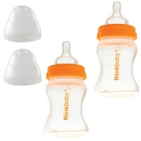 Thinkbaby 2 Pack BPA Free Vented Baby Bottles, 5 Ounce, Natural/Orange