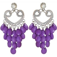 Chandelier Earrings with Acrylic Baubles, in Purple with Silver Finish