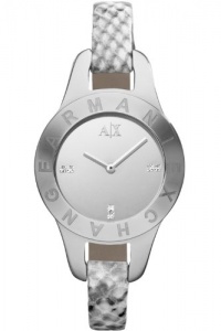 Armani Exchange Silver Dial Python-Stamped Leather Ladies Watch AX4128