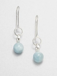 From the Sphere Collection. Sculptural silver loops hold gently hued spheres of aquamarine in this graceful design.AquamarineSterling silverDrop, about 1¾Ear wireImported