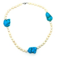 Pearlz Ocean Dyed Turquoise Howlite and Orange FW Pearl Necklace (7-9 mm)