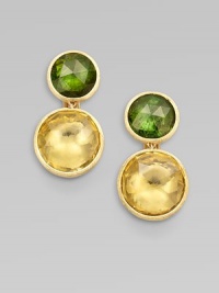 From the Jaipur Collection. A beautiful blend of faceted peridot and green tourmaline stones set in radiant, textured 18k gold. 18k goldPeridot and green tourmalineDrop, about 1¼Pierce Omega clip backMade in Italy