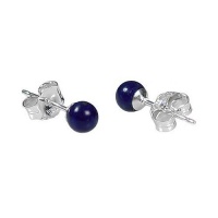 925 Sterling Silver 4mm Natural Afghani Lapis Lazuli Ball Stud Post Earrings