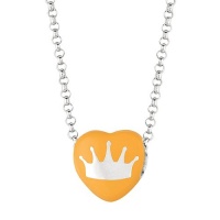 Orange Enamel Crown Sweethearts Sterling Silver Necklace, 16 Inch