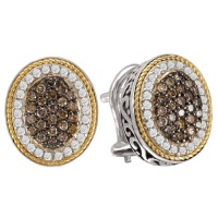 925 Silver, Brown & White Diamond Oval Earrings with 18k Gold Accents (0.70ctw)