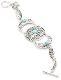 Lucky Brand Silver-Tone Turquoise-Color Etched Flex Bracelet, 7.5