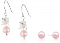 Sterling Silver Rose Quartz and Pink Freshwater Cultured Pearl Earrings Set (6-7mm ), 2 Pairs