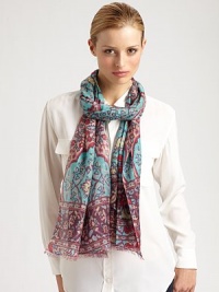 An Eastern-inspired, Kashmiri carpet print adds pizzazz to a sumptuous cashmere scarf.Cashmere28 X 80Dry cleanImported